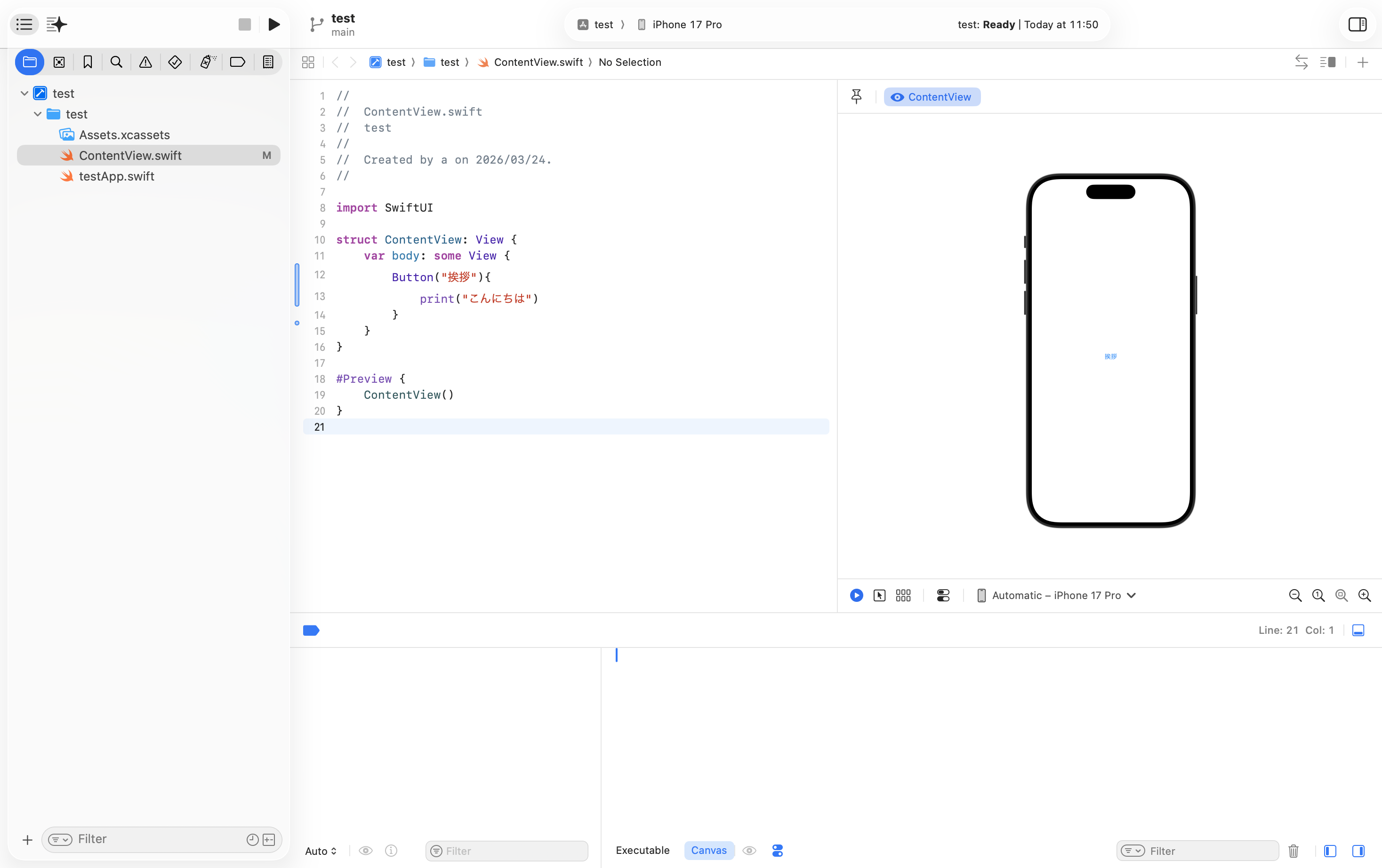 コンソールを開いた後の画面