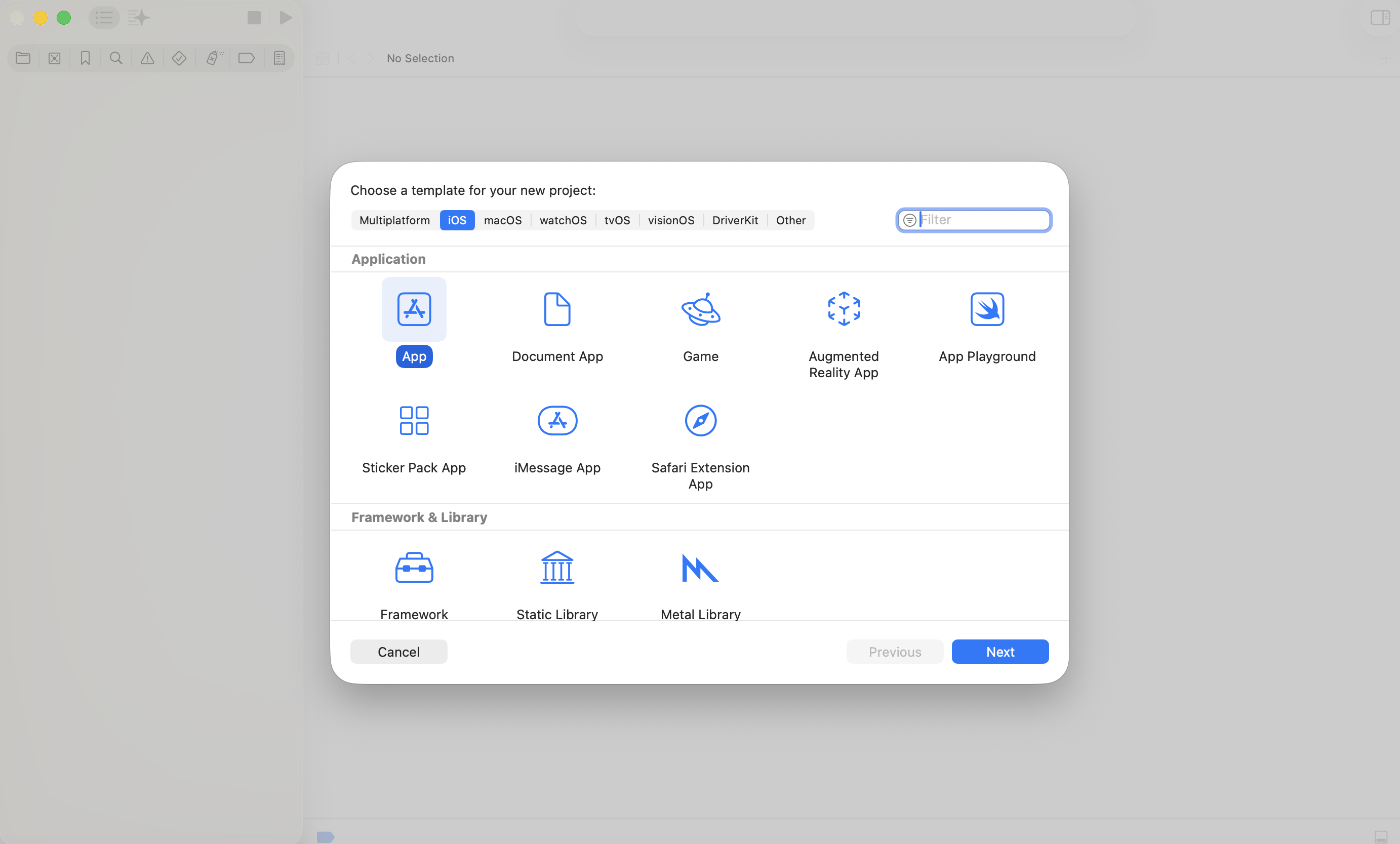 Create new projectを選択後の画面